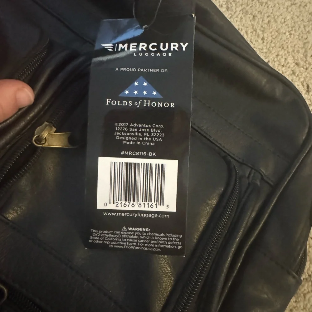 Black Leather Men's Bag with Powercat Logo